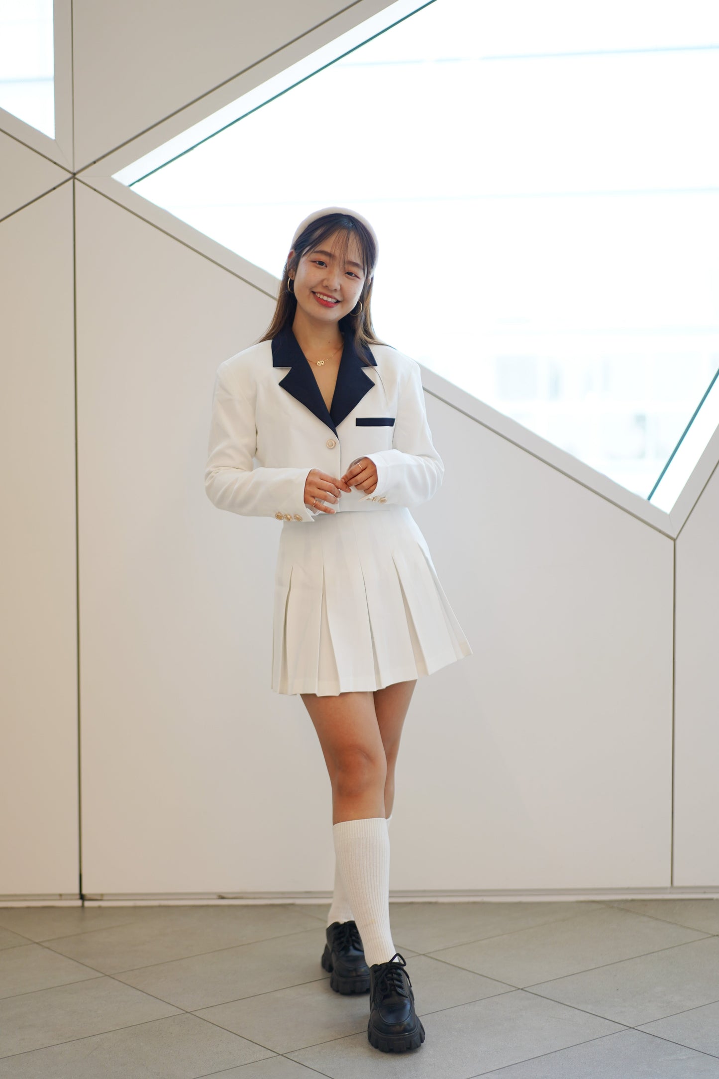 White Dress Set with Oversized Blazer and Matching Skirt